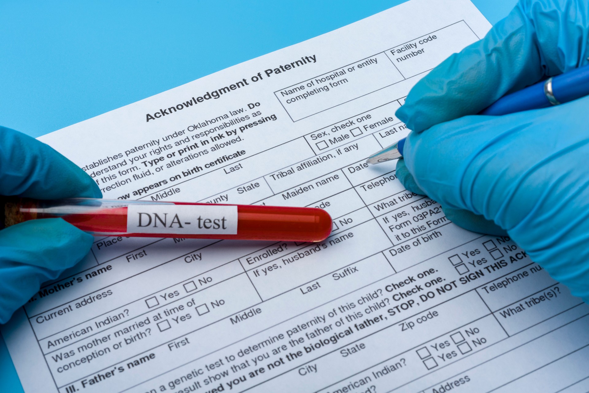 DNA molecule forming inside the vial in for blood analysis.3D rendering, conceptual images.